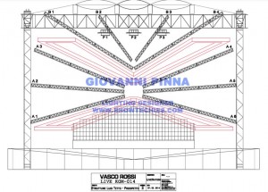 Sezione tetto con V palco e passerella