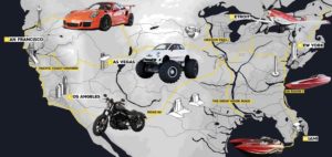 The Crew 2 mappa con alcuni veicoli