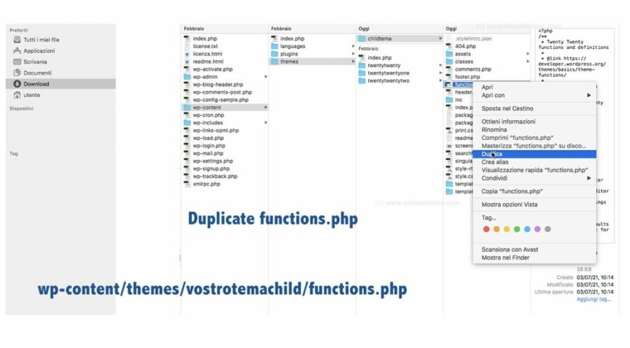 Duplicare file functions.php originale