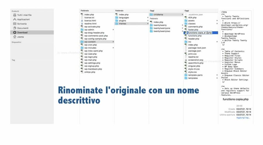 Rinominare file functions.php con nome parlante