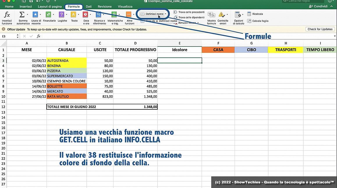 Excel formule Definisci nome per INFO.CELLA