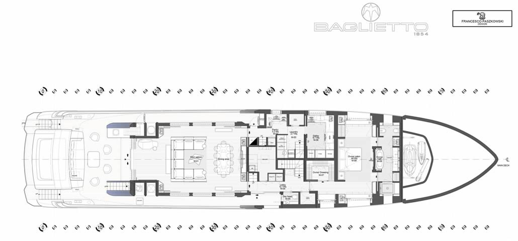 Baglietto Rush Main Deck layout Francesco Paszkowski Design