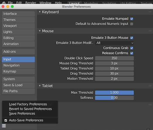 Blender salvataggio Preferenze