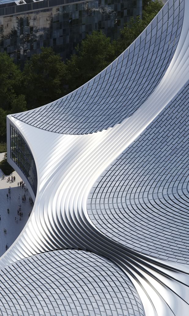 Dettaglio vela tetto biblioteca di Wuhan MVRDV