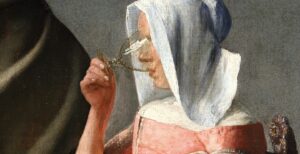 Johannes Vermeer Mostra 2023 Rijksmuseum dettaglio del quadro Bicchiere di vino