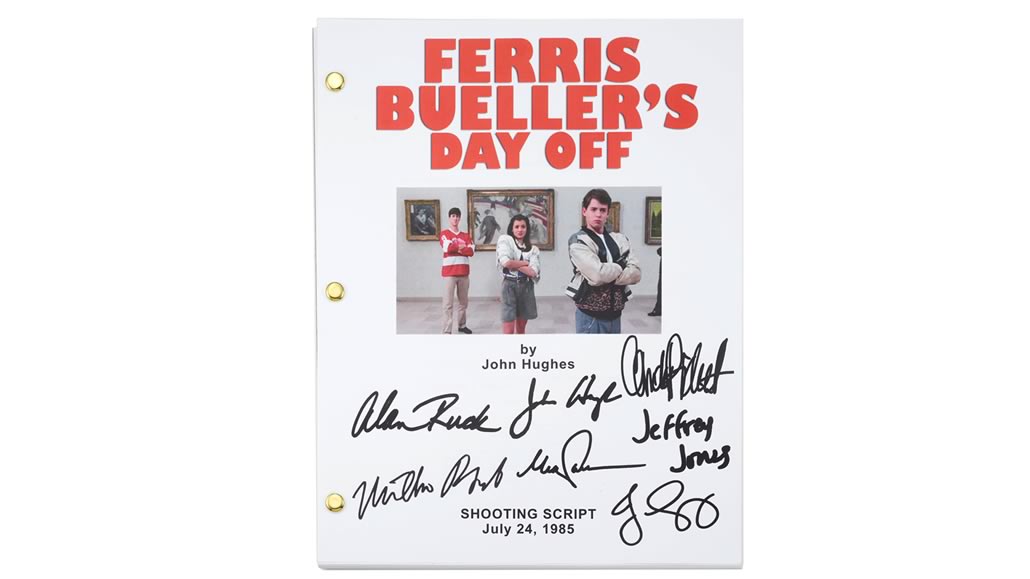 Copione con autografia film Una pazza giornata di vacanza/ Ferris Bueller's Day Off di John Hughes