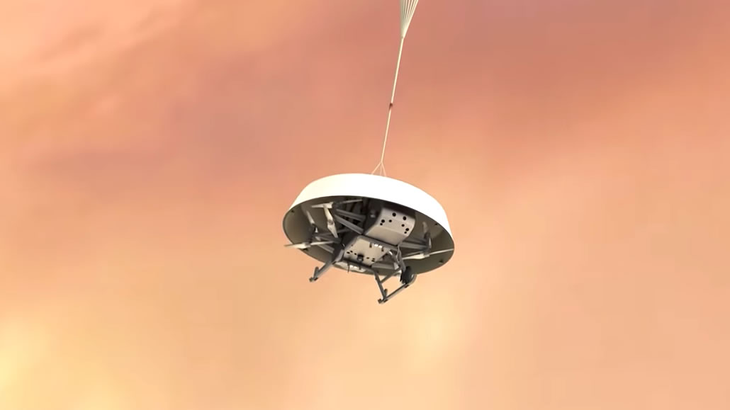 Illustrazione atterraggio sonda con paracadute su Titano