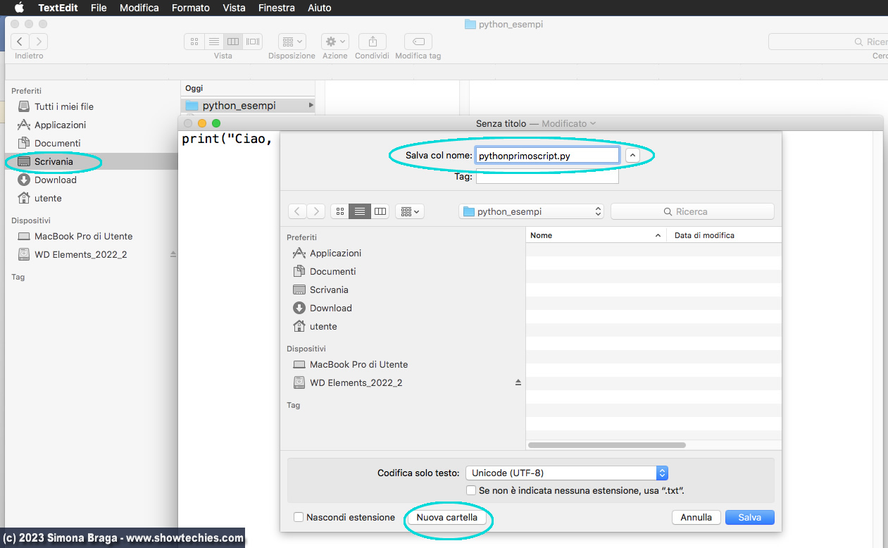 Salvataggio di un file con estensione .py in TextEdit (Mac)