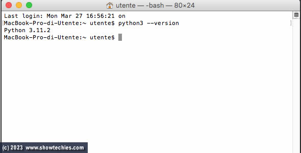 Terminale su Mac verifica Versione 3 di Python