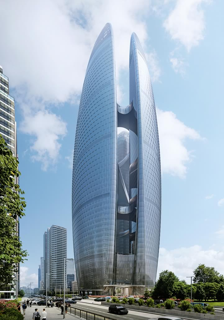 ZHA Wuhan Taikang Financial Center le tre torri vista
