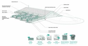 Dettaglio parti della struttura Living Breakwaters frangiflutti “viventi” di Scape