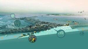 Grafica stratificazione struttura Living Breakwaters frangiflutti “viventi” di Scape