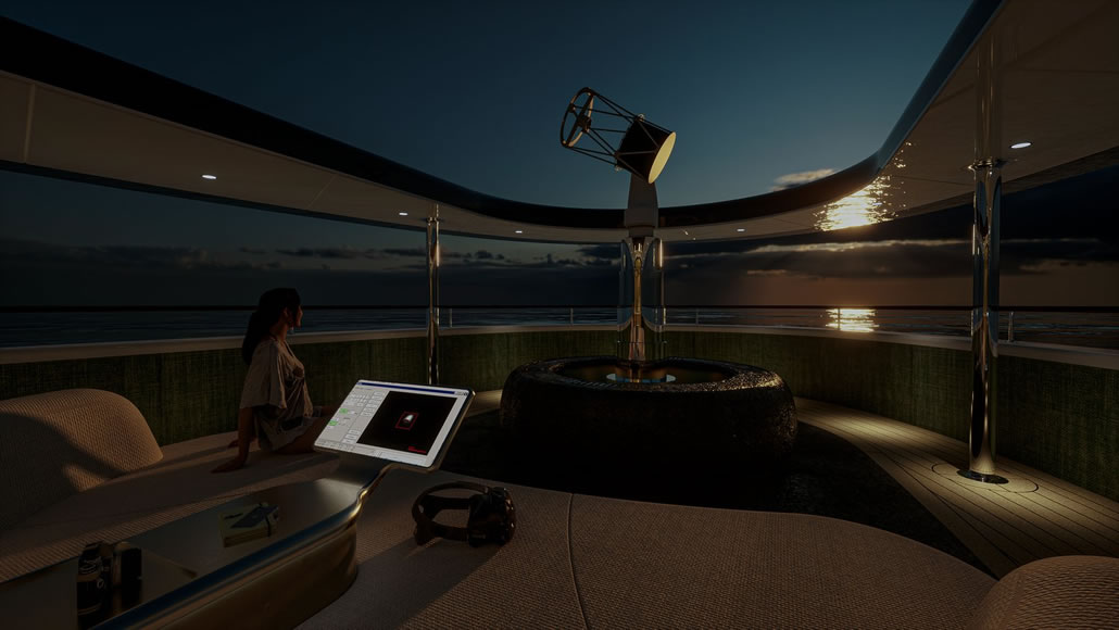 Symbiosis yacht Aurora Lounge con telescopio retrattile