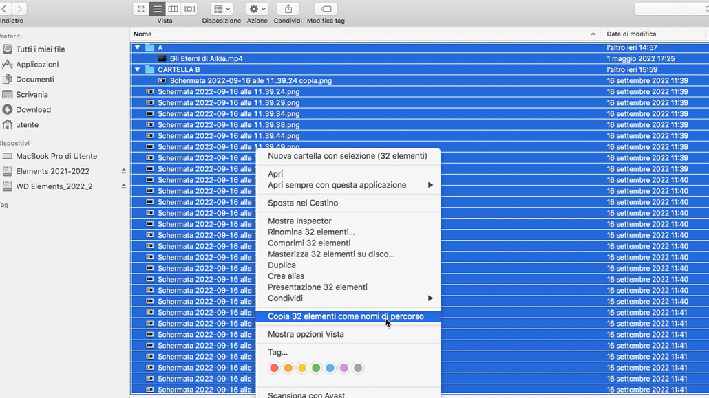 Mac Menu copia come Nome di percorso