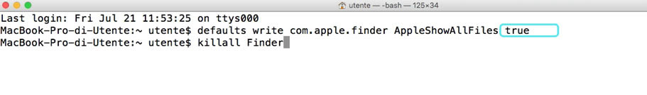 Terminale Mac come visualizzare i file di sistema e riavviare il Finder