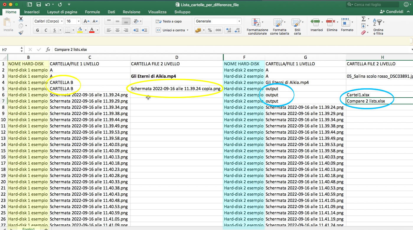 Excel Differenze evidenti nelle liste dell’esempio che vogliamo evidenziare in automatico