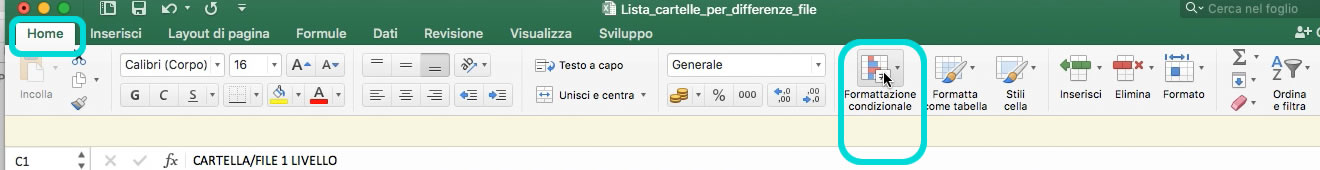 Menu Home – Formattazione Condizionale