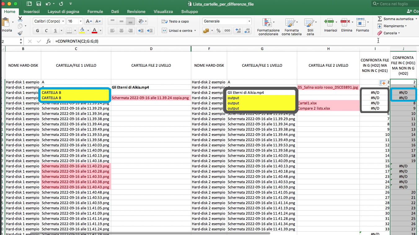 Con Confronta tutte le differenze sono segnalate con N/D