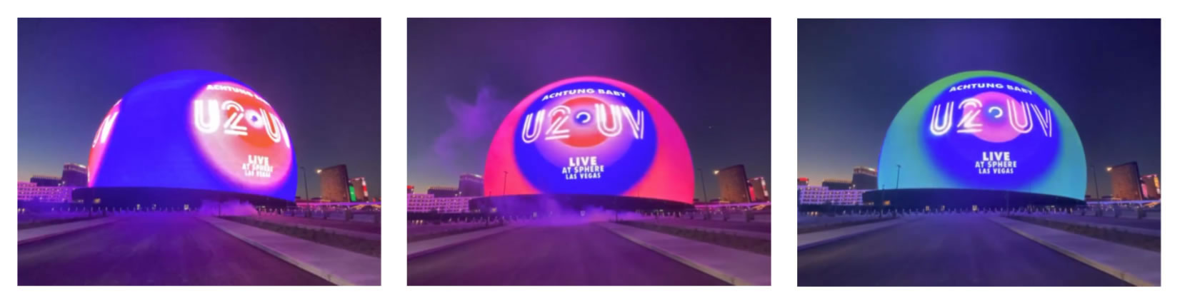 Logo tournée animazione proiettata sull’esterno di Sphere