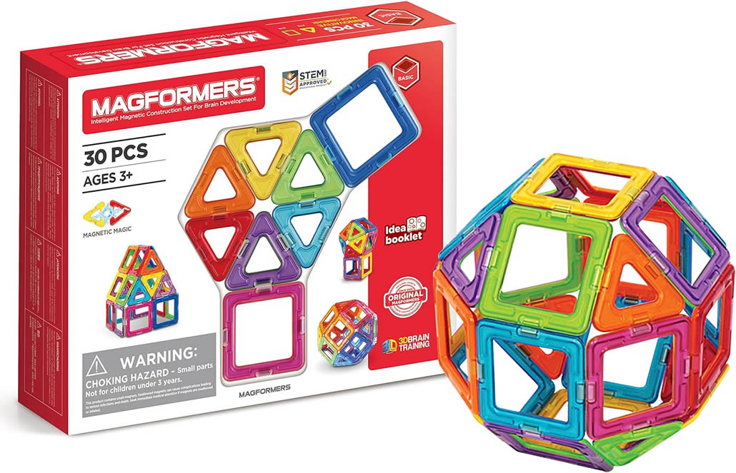 Magformers 30 pezzi magnetici quadrati e triangoli per costruzioni 