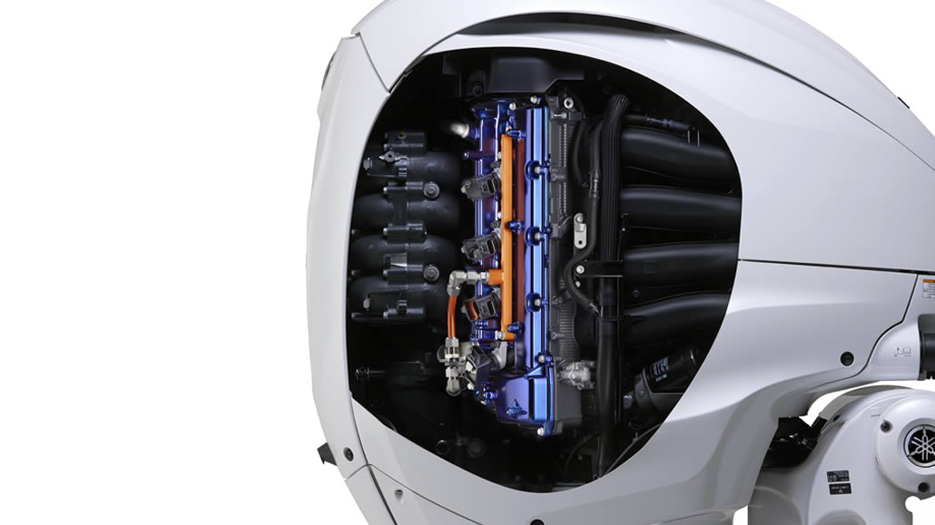Dettaglio motore fuoribordo ad idrogeno Yamaha