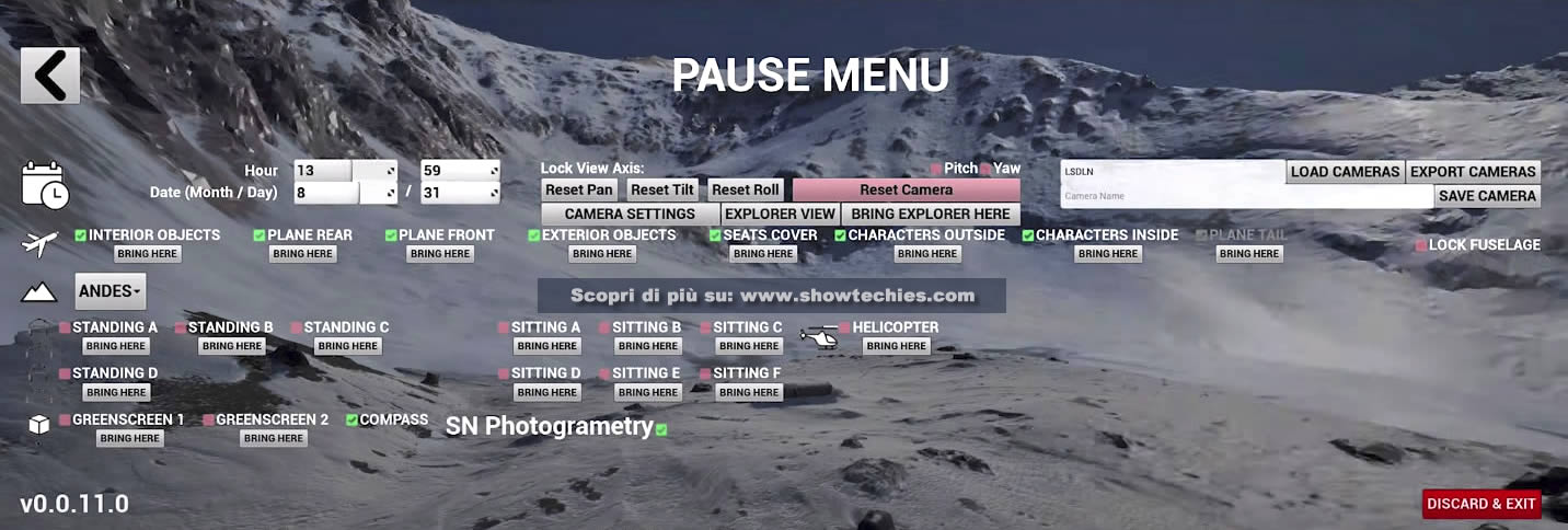 Unreal Environment con settaggi camere ed obiettivi coordinati con ore Società della Neve VFX