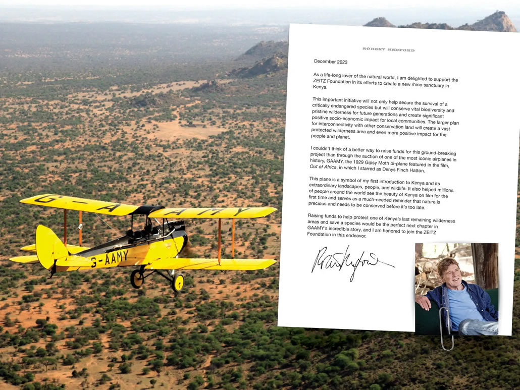 Dichiarazione autografa di Robert Redford su Biplano De Havilland DH 60GMW Gipsy Moth