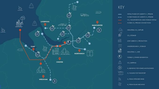 Rete infrastrutture HyNet North West dalla zona di Liverpool fino al Galles