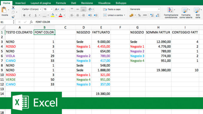 Excel come sommare e contare celle usando il colore del testo