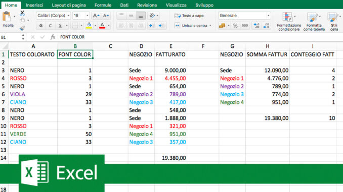 Somma e Conta per colore testo