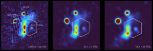 Osservazioni radio del Quintetto di Stephan a diverse frequenze, scattate dal Low Frequency Array (LOFAR) e dal Very Large Array (VLA).