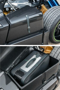 Bauletto chiuso ed aperto con vista valigia personalizzata Pagani Zonda 760LM Roadster