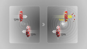 Grafica di Ultra-Peripheral Collision (UPC) in cui i due fasci di ioni di piombo ( 208 Pb) dell'LHC passano vicini l'uno all'altro senza collidere