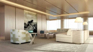 Poltrona e tavolino con divanetti - interni Admiral Armani 72m